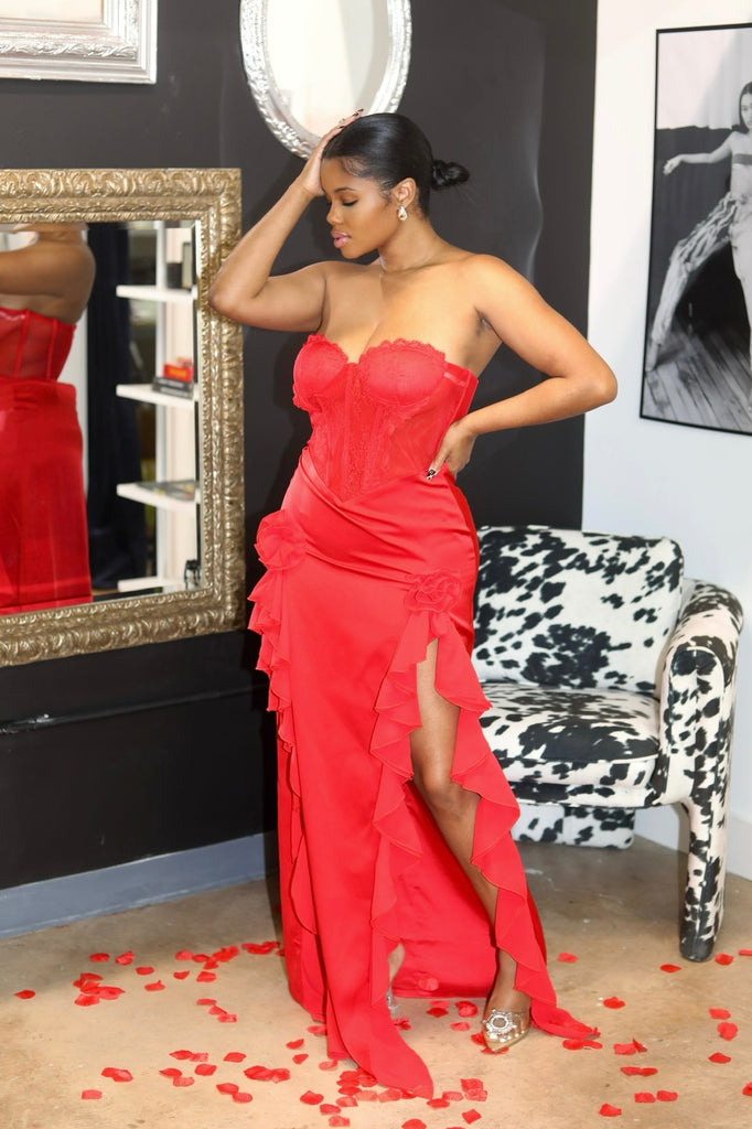 Lady In Red | Lace & Satin Corset Gown