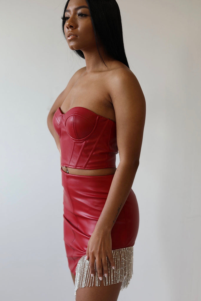 Teaser | Vegan Leather Embellished Skirt